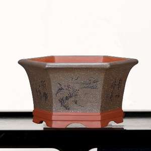 Maceta Hexagonal de Arcilla Morada, Tamaño Grande, Hecha a Mano, para Interiores, para Bonsái de Flor de Ciruelo - Product Image 2