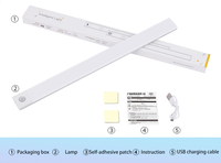 Lampu Kabinet Sensor LED Modern untuk Dapur, Koridor, Lemari, USB Rechargeable, Sensor Gerak, Remote, Plastik, Pemasangan di Dinding
