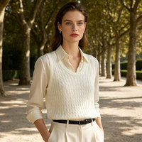 Gilet en tricot torsadé texturé pour femme, en mélange de laine, à paillettes, col en U, sans manches, style preppy décontracté, pour superposition, vente en gros