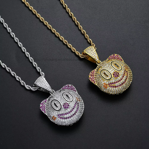 Pendentif clown mignon, accessoires de fête d'Halloween amusants en cuivre et zircon style hip hop, pendentif visage. - Product Image 2