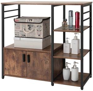 Carrito de ahorro de espacio para el hogar, mueble de <span class=keywords><strong>cocina</strong></span> de madera y Metal de nogal rústico, Isla de almacenamiento de microondas, barato, China - Product Image 2