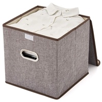 Boîtes de rangement avec Couvercle Lin Panier Pliable Cubes Organisateur Boîte À Conteneurs Tiroirs avec Couvercle- (12.6x12.6x12.6 pouces)
