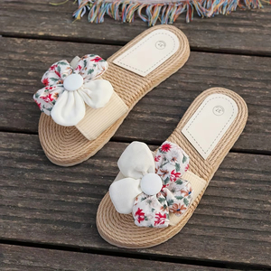 Flower Decor Open Toe <b>Slides</b> for Women Casual Flat Flip Flops Comfort Summer Beach Slippers - Product Image 2
