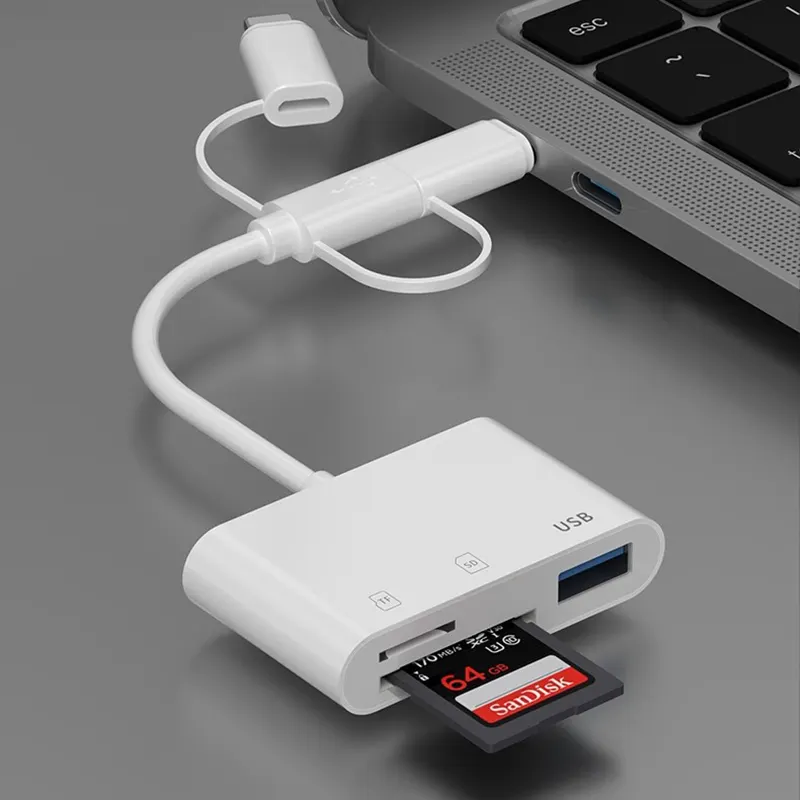 Lector de tarjetas OTG multifunción 3 en 1 con puerto USB de carga SD TF micro lector de tarjetas Kit de conexión de cámara para teléfono