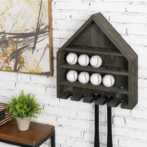 Estante de pared multinivel para béisbol, de madera maciza, sin necesidad de taladrar, para almacenamiento de bates de béisbol y softbol. - Product Image 3