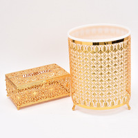 Poubelle de décoration de maison de mode nordique, ensemble de boîte à mouchoirs, bac de rangement en fer doré, poubelle européenne