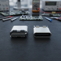 Connecteur USB vertical de type C mâle USB 3.1 de Ariba Technology, finition de contact dorée, alliage de cuivre, boîtier LCP UL94V-0, montage par soudure