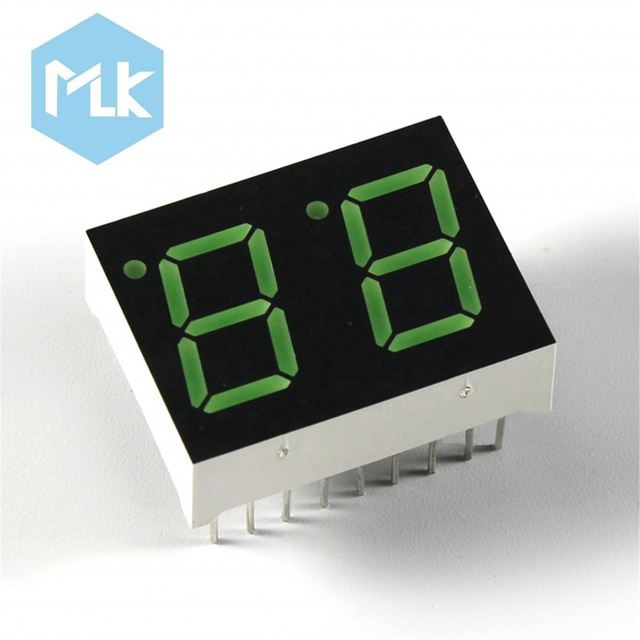 MLK 0.56 Inch 7Segment Common Cathode Green Display Yellow-Green Color 2 Digit 7 Segment Display 18 Pin Digital LED Tube