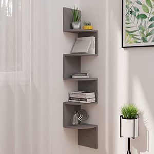 Living Room 48.4 Inch Tall Space-saving Wood Wall Mounted Display Unit Modern <strong>Grey</strong> <strong>Corner</strong> <strong>Shelf</strong> - Product Image 1