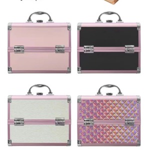 Nouvelle Trousse de Maquillage en Alliage d'Aluminium Or Rose avec Miroir, Organisateur Multi-niveaux, Grande Valise Cosmétique <span class=keywords><strong>pour</strong></span> Ongles et Extensions de Cils - Product Image 4