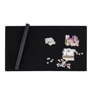 Rubberized Jigsaw Puzzle Play Mat, Premium Roll-up Jigsaw Play Mat with non-slip Bottom, Black