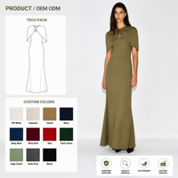 Robe longue vert mousse pour femme avec cape assortie et décolleté clé, vente en gros, directement de l'usine, robe de soirée formelle avec cape