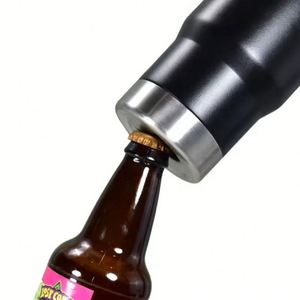 Porte-bouteille isotherme en acier inoxydable à double paroi, personnalisé, portable, 4 en 1, avec couvercle en plastique, 14 oz, pour canettes de bière - Product Image 4