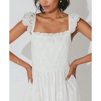 Robe longue ENYA à taille haute en coton, broderie florale pour femme, broderie au point, robe à manches volantées en dentelle et au printemps, vente en gros en usine