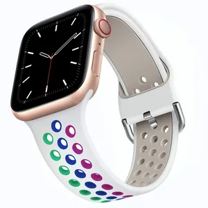 新款设计师apple watch表带44毫米/40毫米/38毫米/42毫米双色apple watch运动硅胶表带