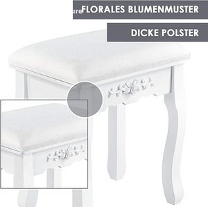 Coiffeuse avec miroir, tabouret et 4 tiroirs, style campagnard blanc, en MDF, pour filles et enfants - Product Image 6