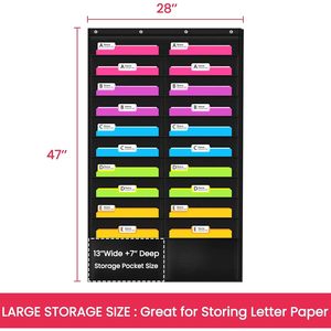 <b>Folder</b> <b>Pocket</b> Chart 20 <b>Pockets</b> Wall Mounted Hanging Organizer For Office School Classroom Stationery Storage Black Non Woven - Product Image 2