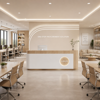 Bureau de réception carré moderne en MDF crème avec base lumineuse LED et armoire de rangement pour salon, spa ou bureau