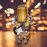 Offre Spéciale Vintage Microphone Robot Lampe Jouer Guitare Bureau LED Lampe Lumière Vintage Miniatures Artisanat Éclairage Bureau Décoration de La Maison