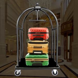 Chariot de transport de bagages d'hôtel en acier inoxydable doré de haute qualité, chariot de bellman avec dessus doré, démontable, poussé à la main - Product Image 6