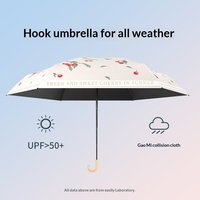 Nouveau Parapluie de Poche Luxe Manuel Ultra-léger Anti-UV à Cinq Plis avec Crochet Doré, Revêtement Noir, Idéal Cadeau d'Affaires