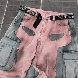 Jeans Retro de Trabajo para Hombre con Diseño de Parches, Pierna Ancha y Holgada, Adecuados para Tendencias Urbanas y Hip-hop de los Años 2000 - Product Image 3