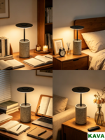 Lámpara de Mesa Rústica Moderna de Travertino y Metal, Diseño Minimalista para Decoración Acogedora del Hogar y Hoteles