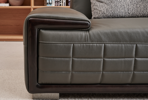 Sofá Modular de Lujo Contemporáneo de Cuero Genuino con Diseño de Cuadrícula y Costuras, Extragrande y Confortable, de 3 Plazas, con Esponja, para Apartamento - Product Image 4