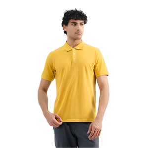 Polo de Manga Corta Amarillo Sólido para Hombre, Diseño Casual de Punto con Botones, Corte Regular - Product Image 1