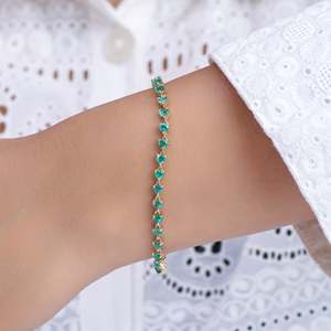 14K Oro Sólido en forma de corazón verde esmeralda piedra preciosa con cuentas pulsera de cadena de eslabones diseño minimalista hecho a mano joyería de piedra natal - Product Image 2