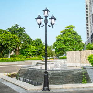 Brass Garden Lamp Post Three Glass Shades Solar Powered <b>Motion</b> <b>Sensor</b> <b>LED</b> Warm White <b>Light</b> IP54 Outdoor Fixture 3500K 5000lm - Product Image 4