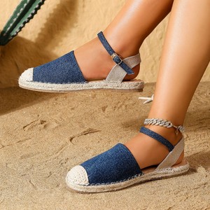 <span class=keywords><strong>Sandalias</strong></span> Planas de Paja y Mezclilla para Mujer, Estilo <span class=keywords><strong>Pescador</strong></span> Romano, Color Sólido, Ligeras y Antideslizantes - Product Image 2