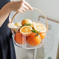 Seau à glace transparent en verre portable pour boissons et jus de fruits avec poignée en bambou