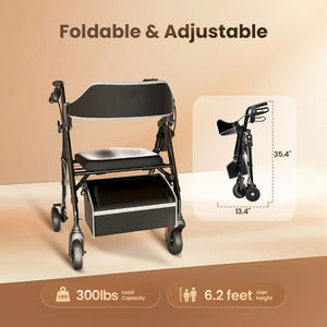 Andadores para Idosos, Rollator Ergonômico Dobrável com Assento e Encosto Ajustável - Product Image 4