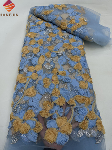 럭셔리 스팽글 그물 신부 레이스 원단 크리스탈 라인 석 무거운 자수 웨딩 파티를위한 꽃과 3D 페르시 레이스 원단 - Product Image 5