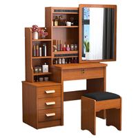 Ensemble coiffeuse moderne avec miroir LED, tabouret rembourré, bureau en bois avec rangement et écran LED pour chambre à coucher