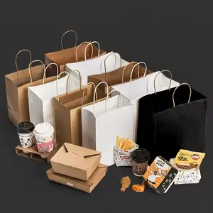 Custom Print Restaurant Kraft Paper Bag With Your Own Logo, Takeaway Delivery Paper Food Bag, Craft Shopping Paper Bags For Gift