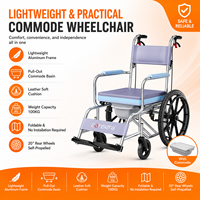 Fauteuil roulant de douche pliable léger avec roues autopropulsantes de 20 pouces et coussin en cuir souple, frein à main et fonction toilettes pour seniors