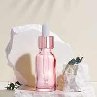 Bouteilles en verre rondes vides de couleur rose pour cosmétiques, soins de la peau, huiles essentielles, sérum, flacons compte-gouttes, emballages en gros