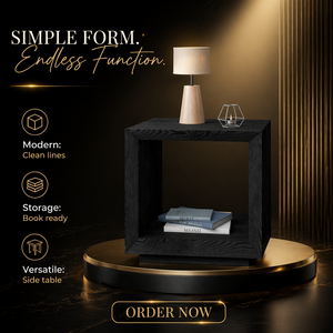 Table d'appoint carrée moderne noire avec étagère inférieure ouverte pour salon ou chambre à coucher - Product Image 6