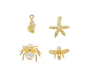 various zircon crystal diamond gold fill brass metal charms DIY crystal flower heart leaf charms gold filled jewelry charms