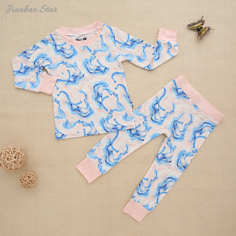 Hot Verkoop Zachte Baby Pyjama Ademende Baby Kleding Lange Mouw Customzies Print Baby 2 Stuks Kleding Sets