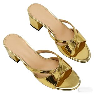 Sandali Estivi da Donna con <span class=keywords><strong>Tacco</strong></span> Alto, <span class=keywords><strong>Scarpe</strong></span> Dorate Semplici a Punta con Chiusura Slip-On - Product Image 2
