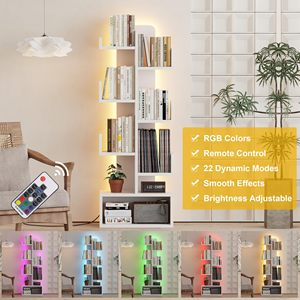 Librería Moderna SENYU de 6 Niveles con Iluminación LED, Estantería Blanca para Sala de Estar, Mueble para el Hogar, Diseño Independiente - Product Image 5