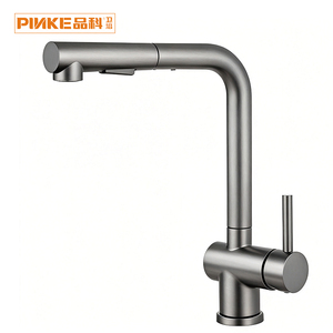 Robinet de cuisine moderne en acier inoxydable à poignée unique, flexible et extractible, à montage sur plan - Product Image 1