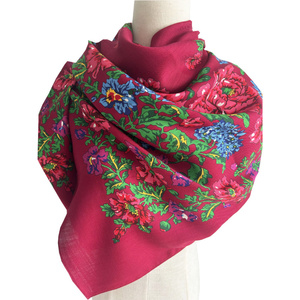 High Quality <strong>100</strong>% <strong>Wool</strong> Scarf Floral Scarf <strong>Shawl</strong> 135x135cm - Product Image 2