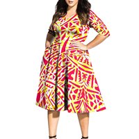 Nouveau Style hawaïen fleur tropicale imprimé robe mi-longue femmes demi manches col fendu dames robe grande taille femmes vêtements personnalisés