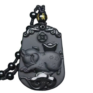 Blues all'ingrosso naturale nero fortunato collana di pietra di <span class=keywords><strong>ossidiana</strong></span> ciondolo zodiaco <span class=keywords><strong>segno</strong></span> animale cinese per gioielli feng shui - Product Image 4
