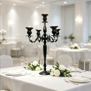 En gros Candelabre noir mat à 4+1 bras, Grand chandelier pour allée de mariage, Centre de table, Porte-bougie haut pour décoration d'événements et de banquets - Product Image 4