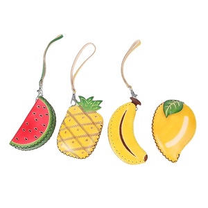 Porte-monnaie en cuir véritable de vachette pleine fleur, motif fruit de dessin animé, avec porte-clés, petite pochette zippée pour enfants - Product Image 1